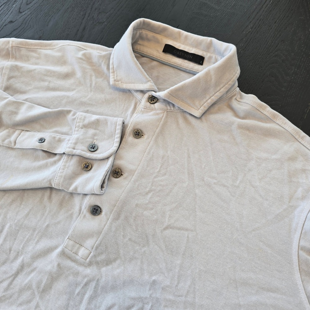 Greyson Mens Brrr Cooling‎ Long Sleeve Polo Shirt Gray Size L Golf Pique Knit